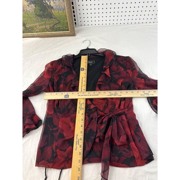 Dressbarn Red Floral Chiffon Ruffle Blouse Sz 6 Sheer Lightweight Whimsygoth Top - Picture 9 of 9